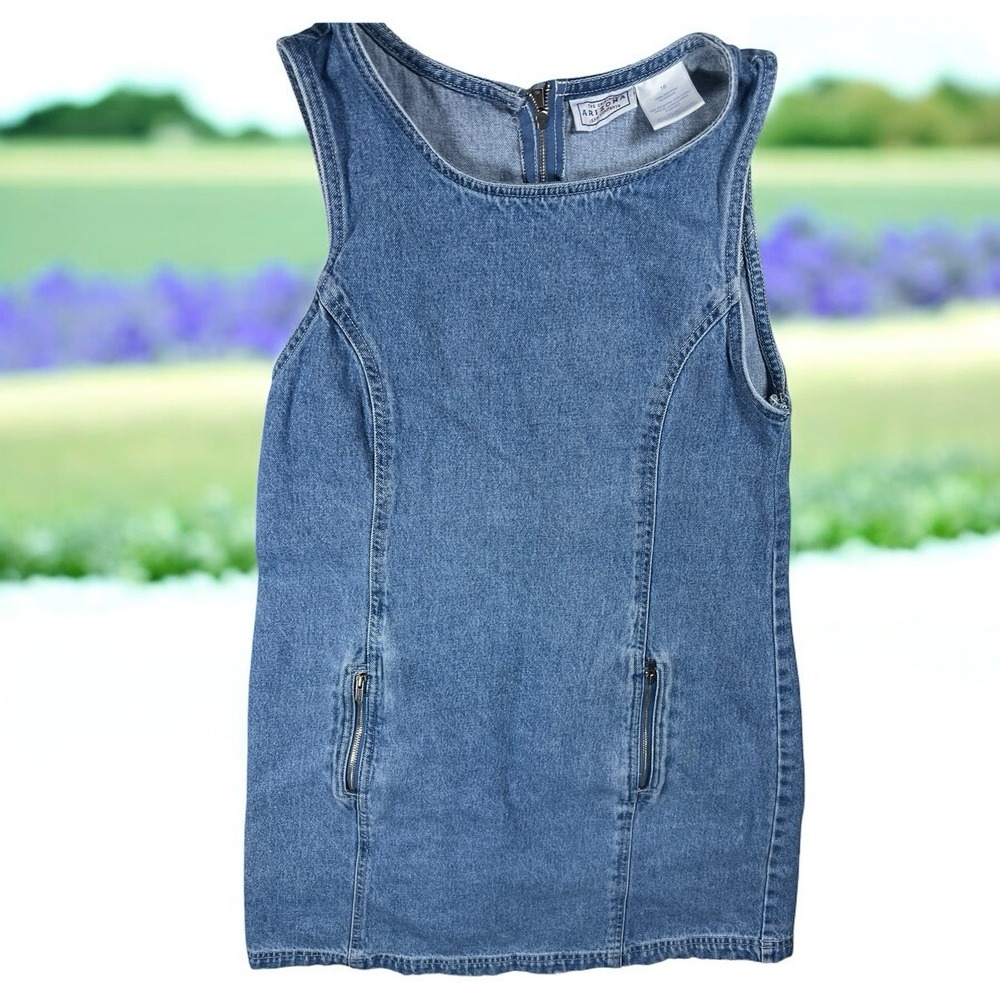 Vtg 90's Arizona Jean Co.‎ Girl's Sz 16 Denim Jumper Sleeveless Dress Zippers